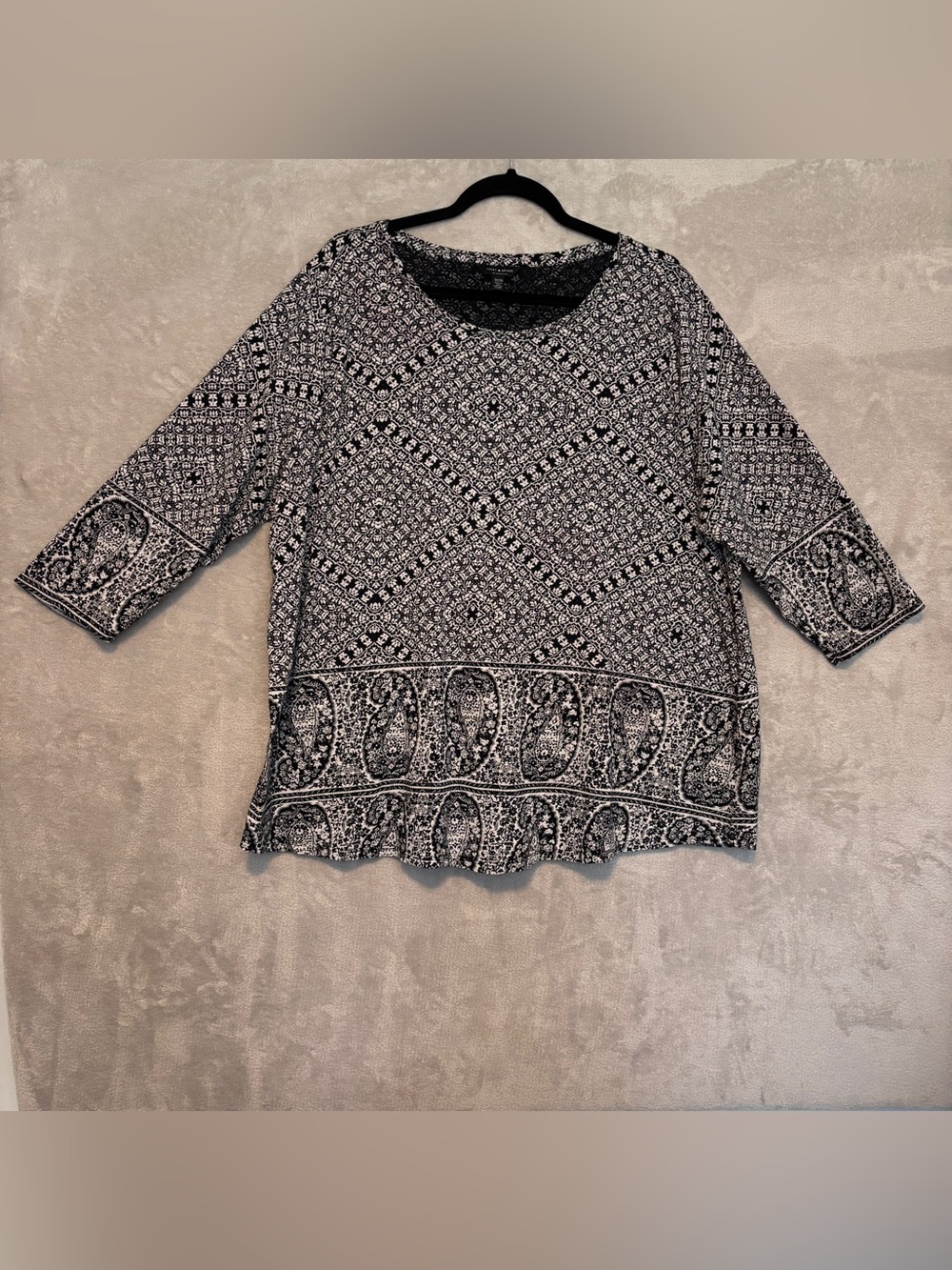 Lucky Brand Black and White Paisley-Print Tunic ~ Sz 3X